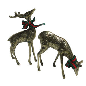 Vtg Solid Brass Deer Couple - Solid Brass Buck & Doe - Buck 7-1/2"H Doe 4"H